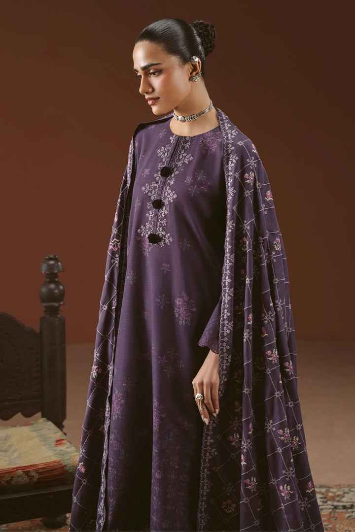 Cross Stitch Unstitched Printed Khaddar 3 Piece Suit CS26UW Purple Mosaic - Winter Collection