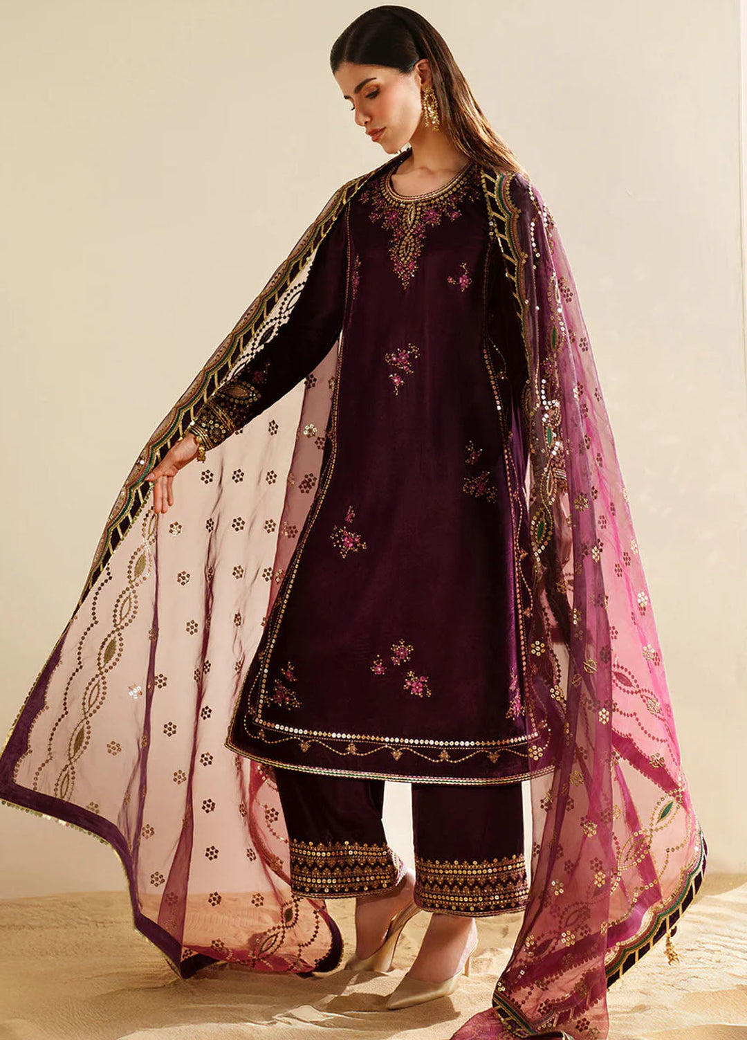 Velvet Vogue by Jazmin Embroidered Velvet Suits Unstitched 3 Piece JZ25VV VVF D-04 - Formals Collection