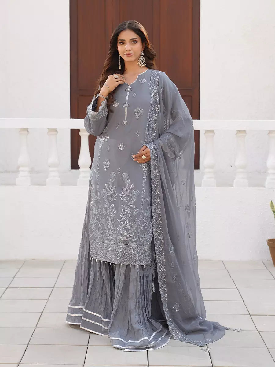 Salitex Unstitched Embroidered Chiffon 3 Piece Suit SUNW7CH101 - Festive Collection