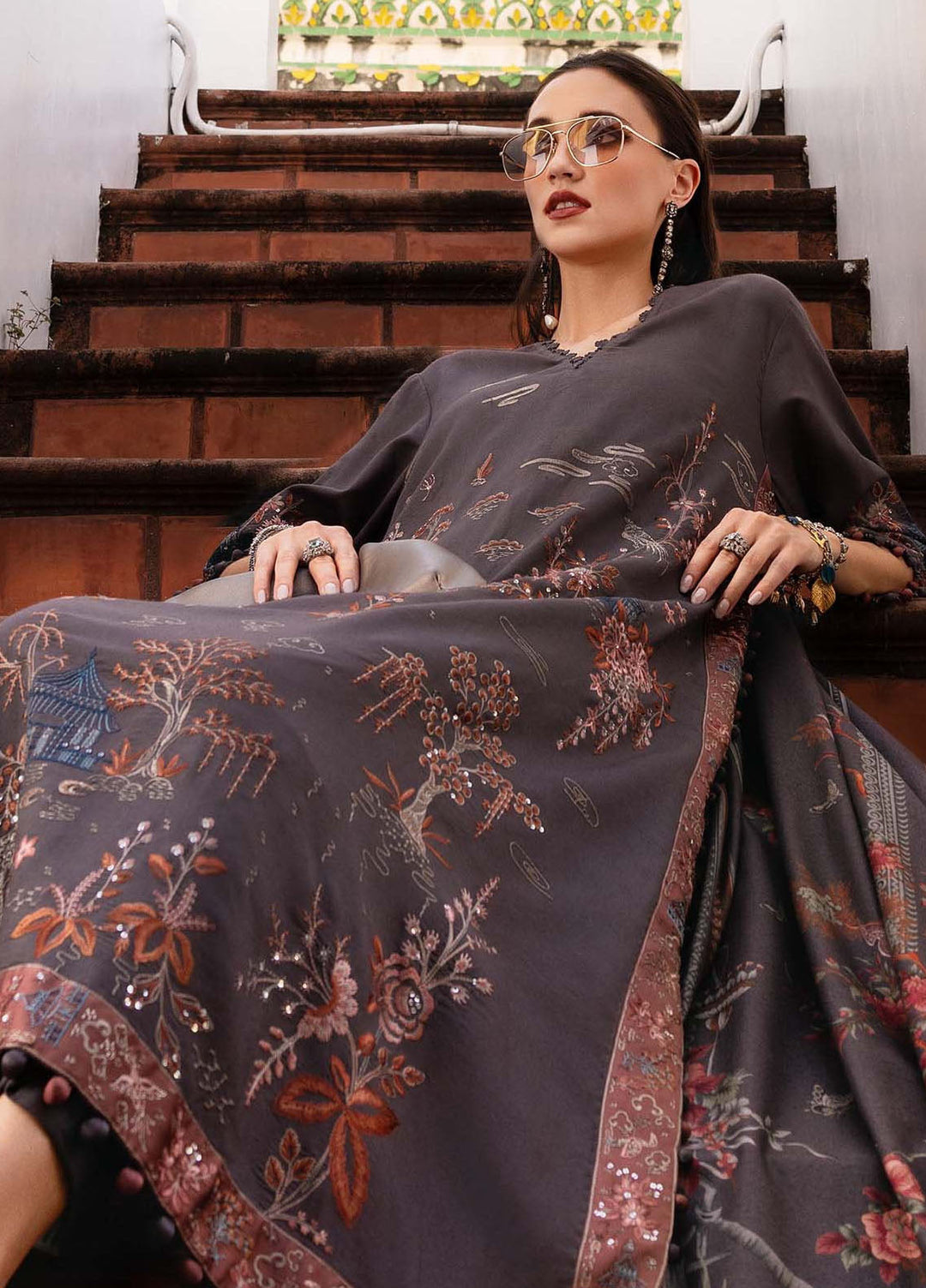 M Prints by Maria B Unstitched Twill Linen Embroidered Suits 3 Piece MB25PW D-1 B - Winter Collection