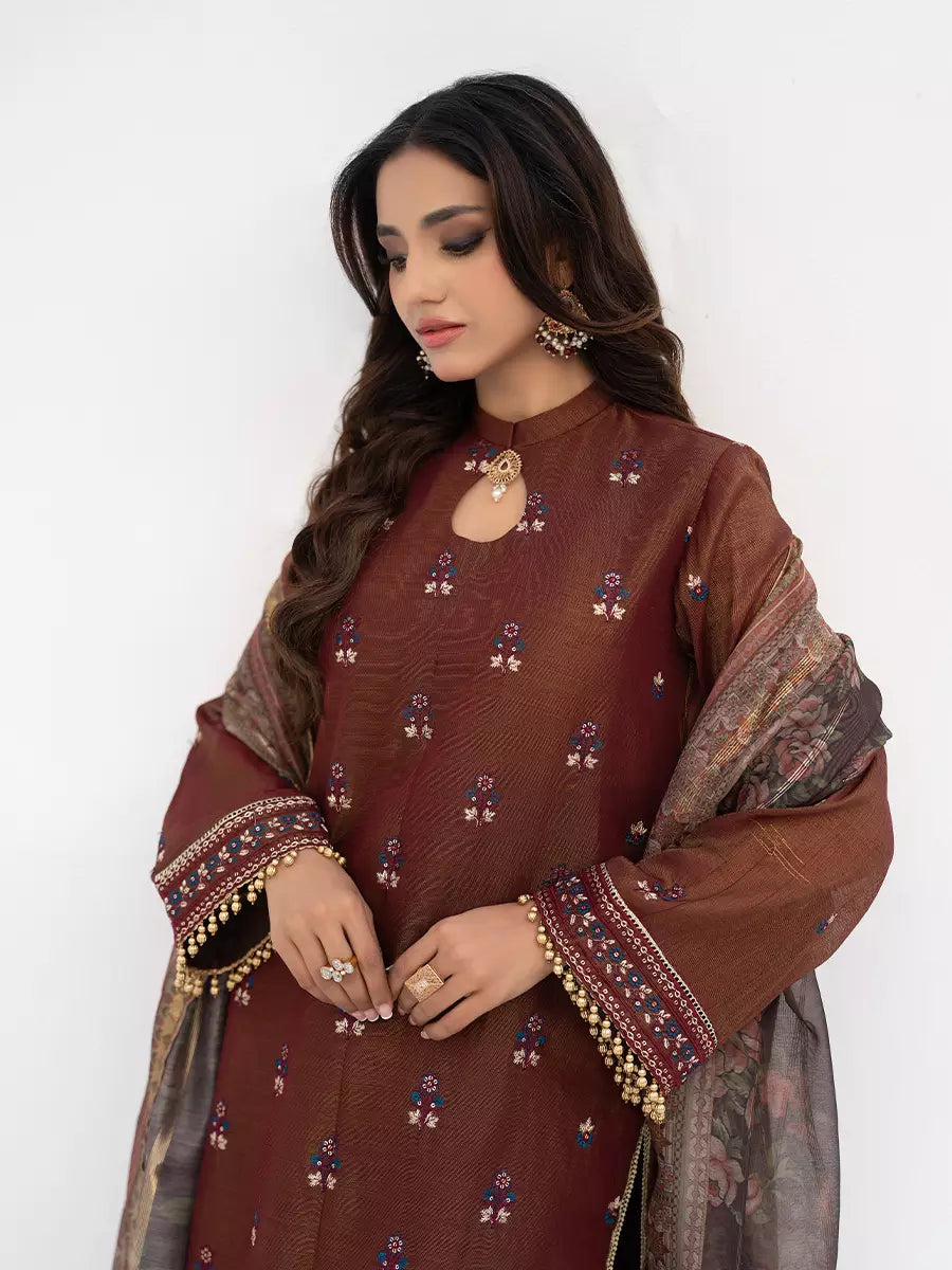 Salitex Unstitched Embroidered Cotton Silk 3 Piece Suit SUNW7NO119 - Festive Collection