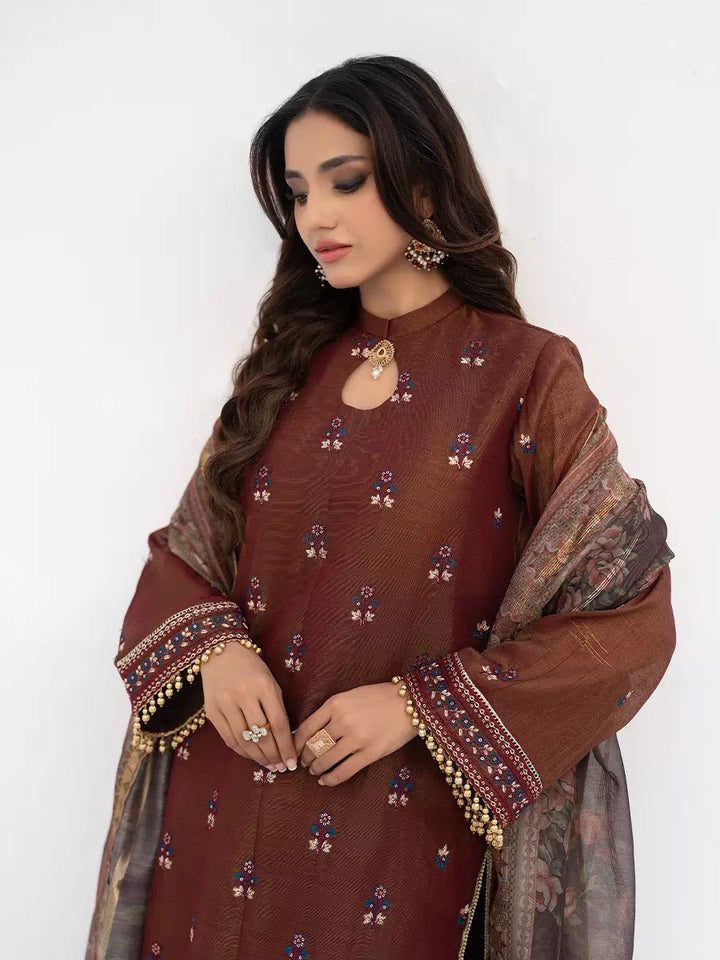 Salitex Unstitched Embroidered Cotton Silk 3 Piece Suit SUNW7NO119 - Festive Collection