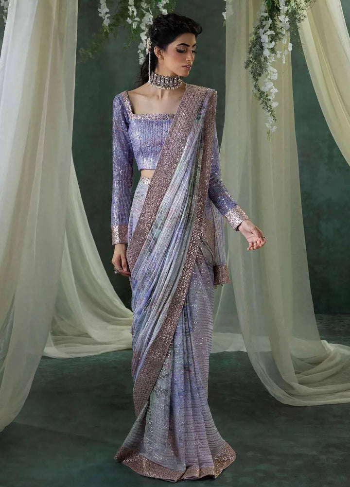 Aik Atelier Embroidered Chiffon Saree Unstitched 3 Piece AIK25EF D-04 - Formals Collection