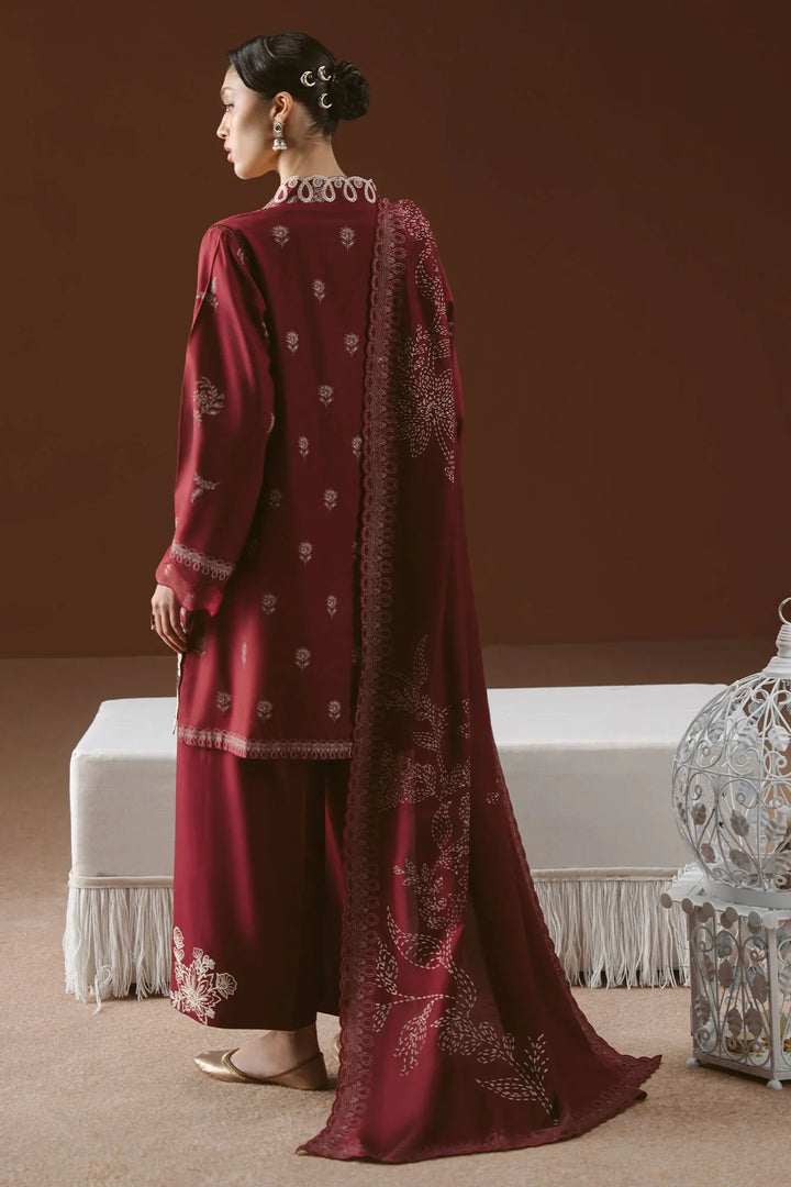 Cross Stitch Unstitched Embroidered Linen 3 Piece Suit CS26UW Scarlet Ink - Winter Collection