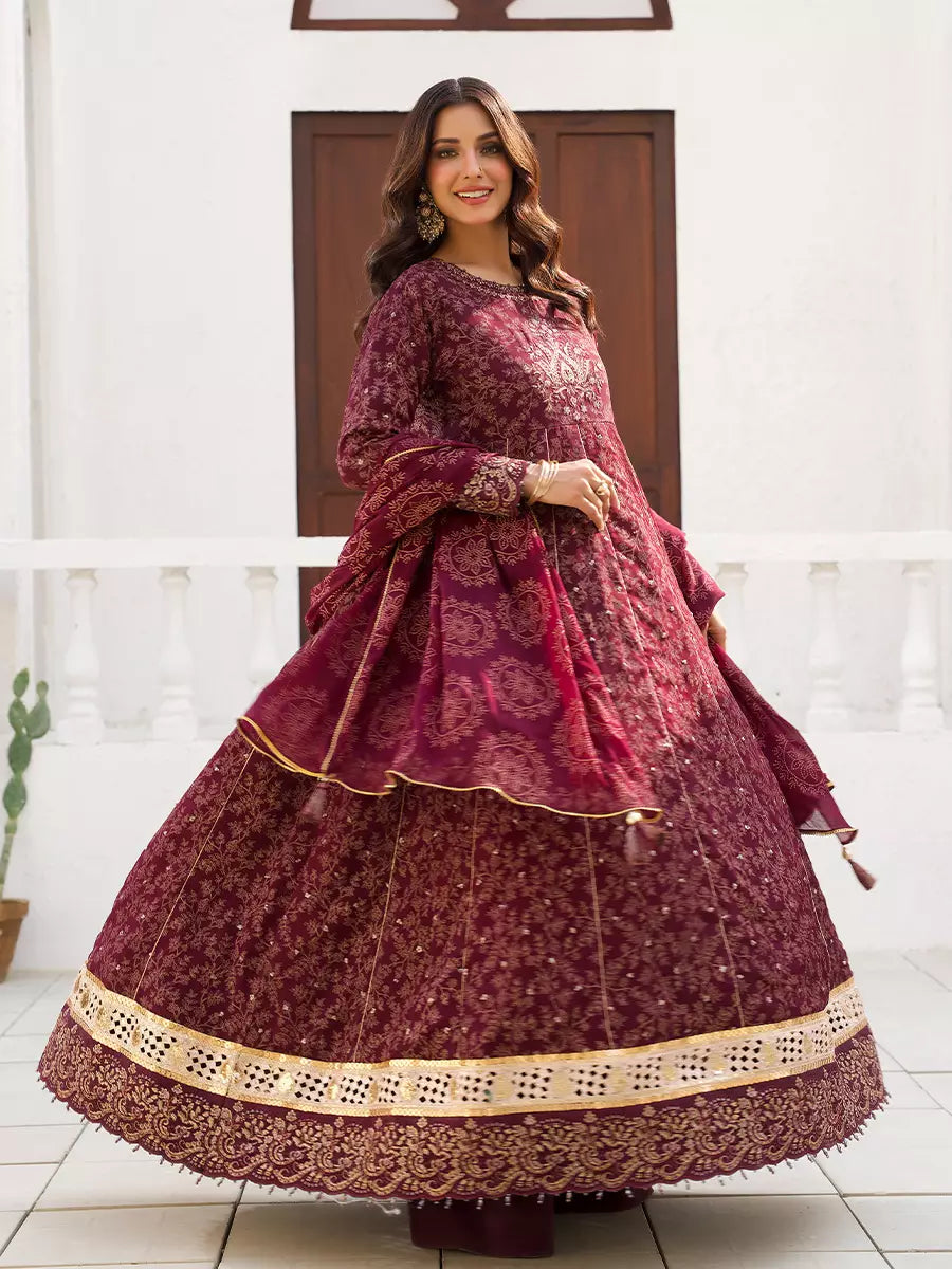 Salitex Unstitched Embroidered Chiffon 3 Piece Suit SUNW7CH113 - Festive Collection