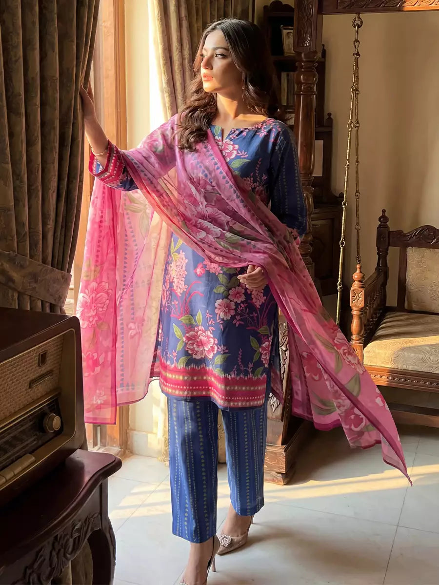 Salitex Unstitched Printed Lawn Silk 3 Piece Suit SUNS7ASI366 - Casual Collection
