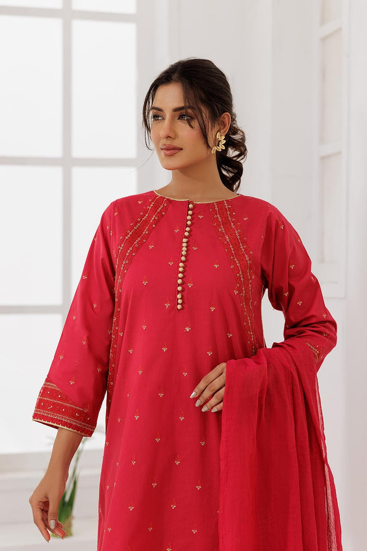 Senorita Women RTW Women Solids Maroon and Gold Casual Plus 3 Piece Suit Plain Cotton LBD-03088 - Summer Collection