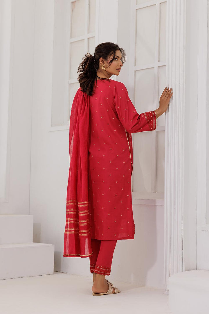 Senorita Women RTW Women Solids Maroon and Gold Casual Plus 3 Piece Suit Plain Cotton LBD-03088 - Summer Collection