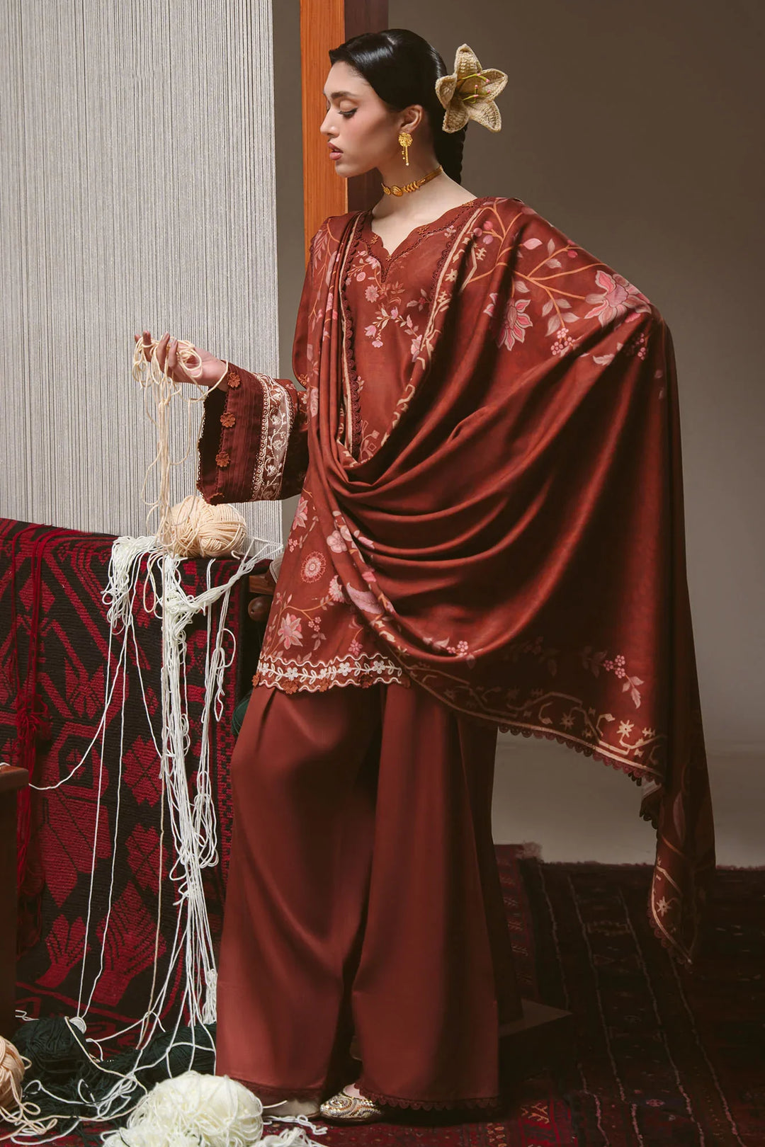Cross Stitch Unstitched Printed Marina 3 Piece Suit CS26UW Sepia Grace  - Winter Collection