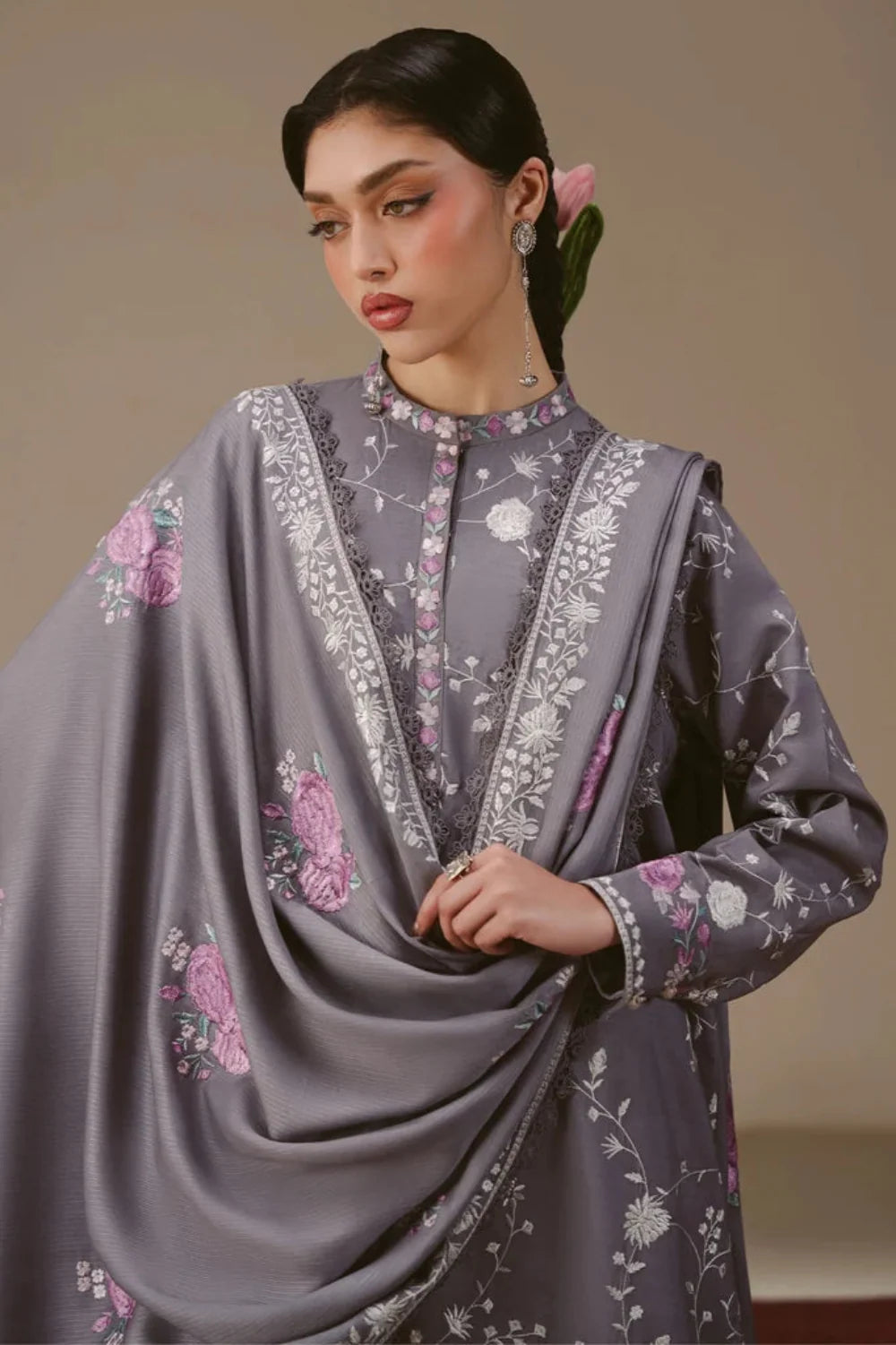 Cross Stitch Unstitched Embroidered Linen 3 Piece Suit CS26UW Violet Haze - Winter Collection
