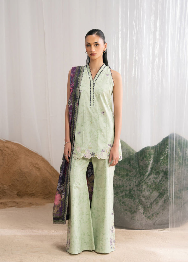 Nysa by Seran Unstitched Embroidered Cambric 3 Piece Suit SN26UNC CELADON D-01 - Casual Collection