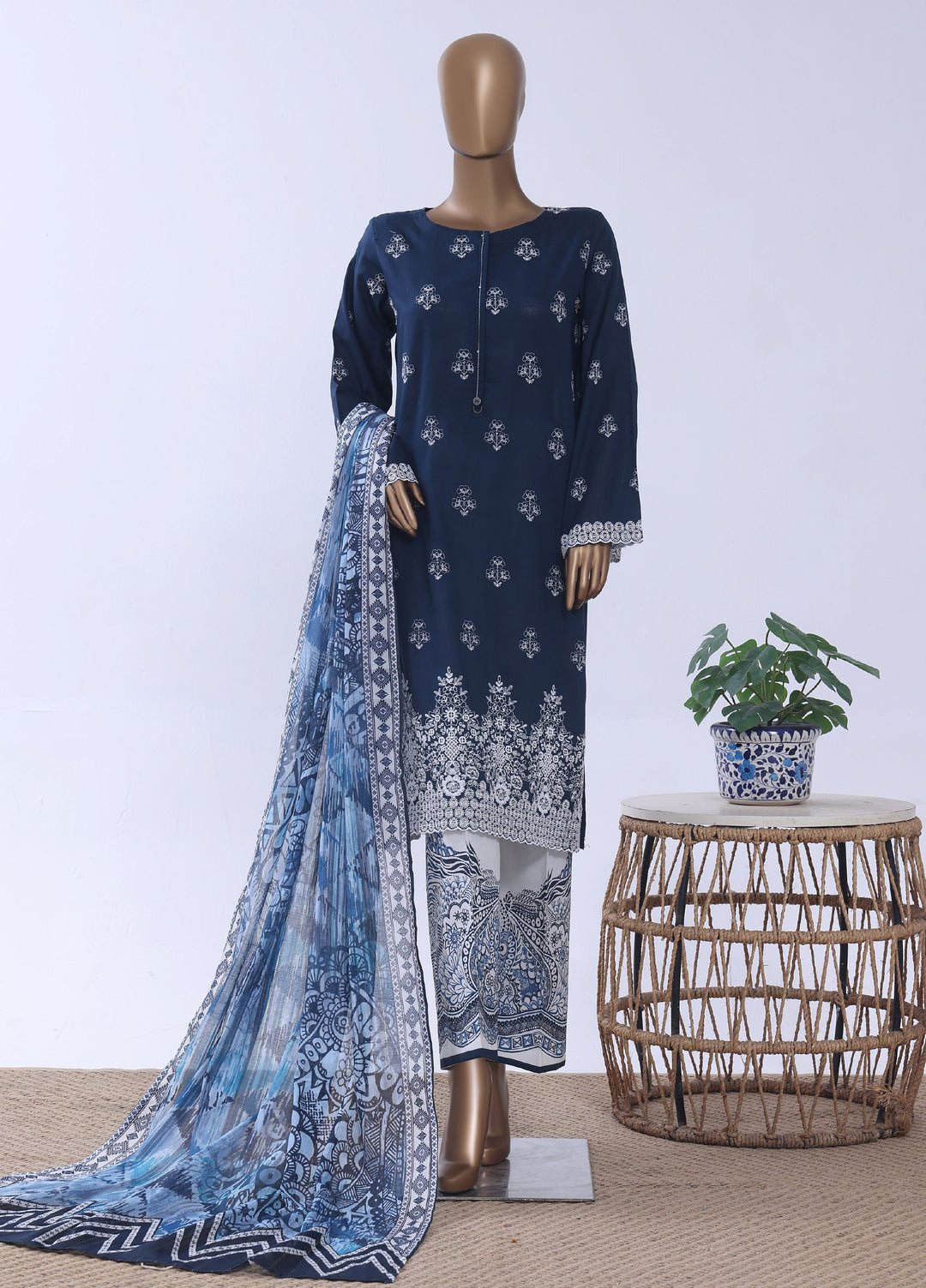 HZ Textiles RTW Embroidered Cross Hatch 3 Piece Suit HZ26PCL Sbe-3P-081 - Casual Collection