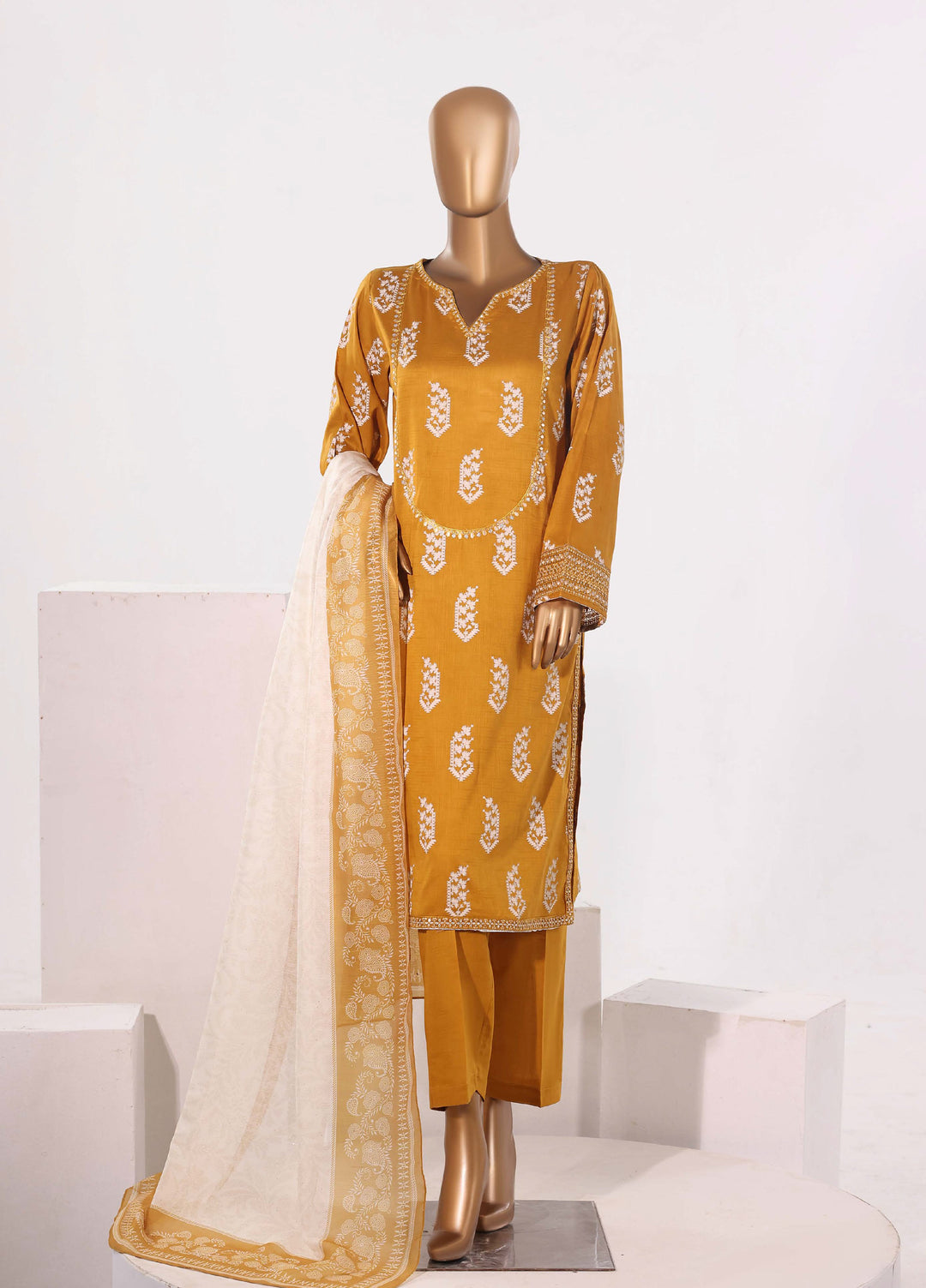 Block and Bloom by HZ Textiles RTW Embroidered Cotton 3 Piece Suit HZ26PCB SBE-001-3P - Casual Collection