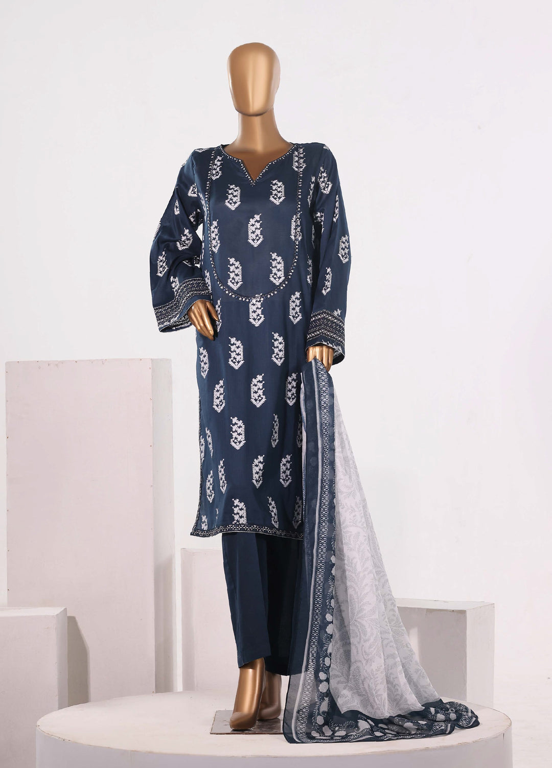 Block and Bloom by HZ Textiles RTW Embroidered Cotton 3 Piece Suit HZ26PCB SBE-002-3P - Casual Collection