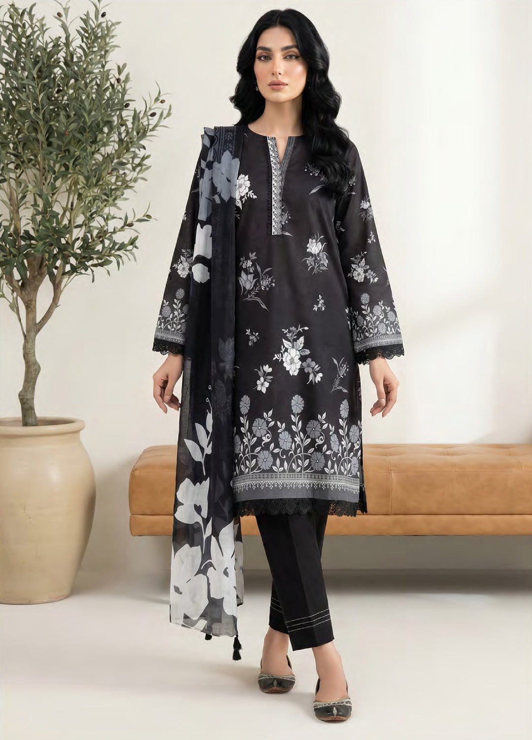 Monochrome by Lakhany Unstitched Printed Lawn 3 Piece Suit LSM26ULM Lakhany LG-SG-0133 - Casual Collection
