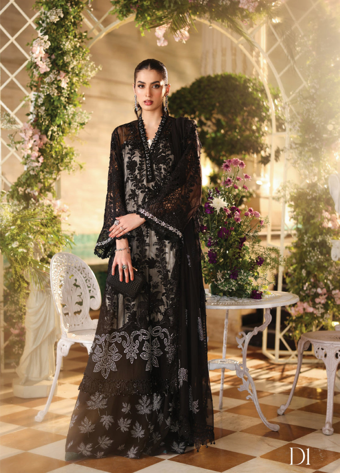 Maria B Unstitched Embroidered Chiffon 3 Piece Suit MB26UCF D1 - Festive Collection