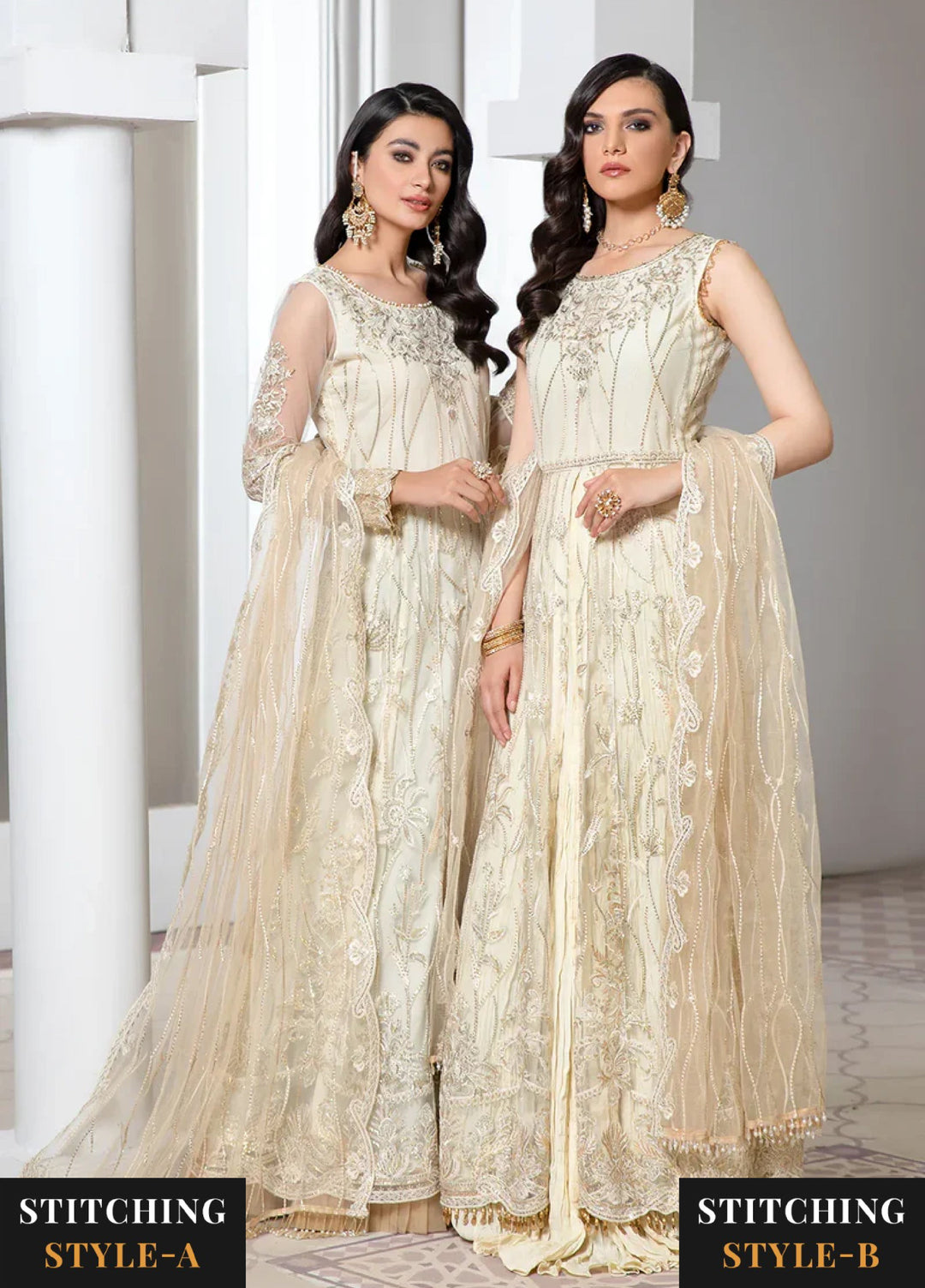 Zarif Women Unstitched Embroidered Net 3 Piece Suit ZR26UFC IVORY - Festive Collection