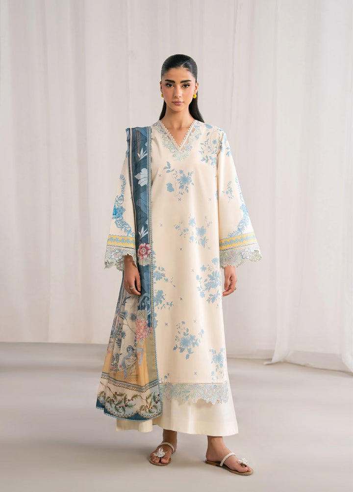Nysa by Seran Unstitched Embroidered Cambric 3 Piece Suit SN26UNC IVOIRE D-02 - Casual Collection