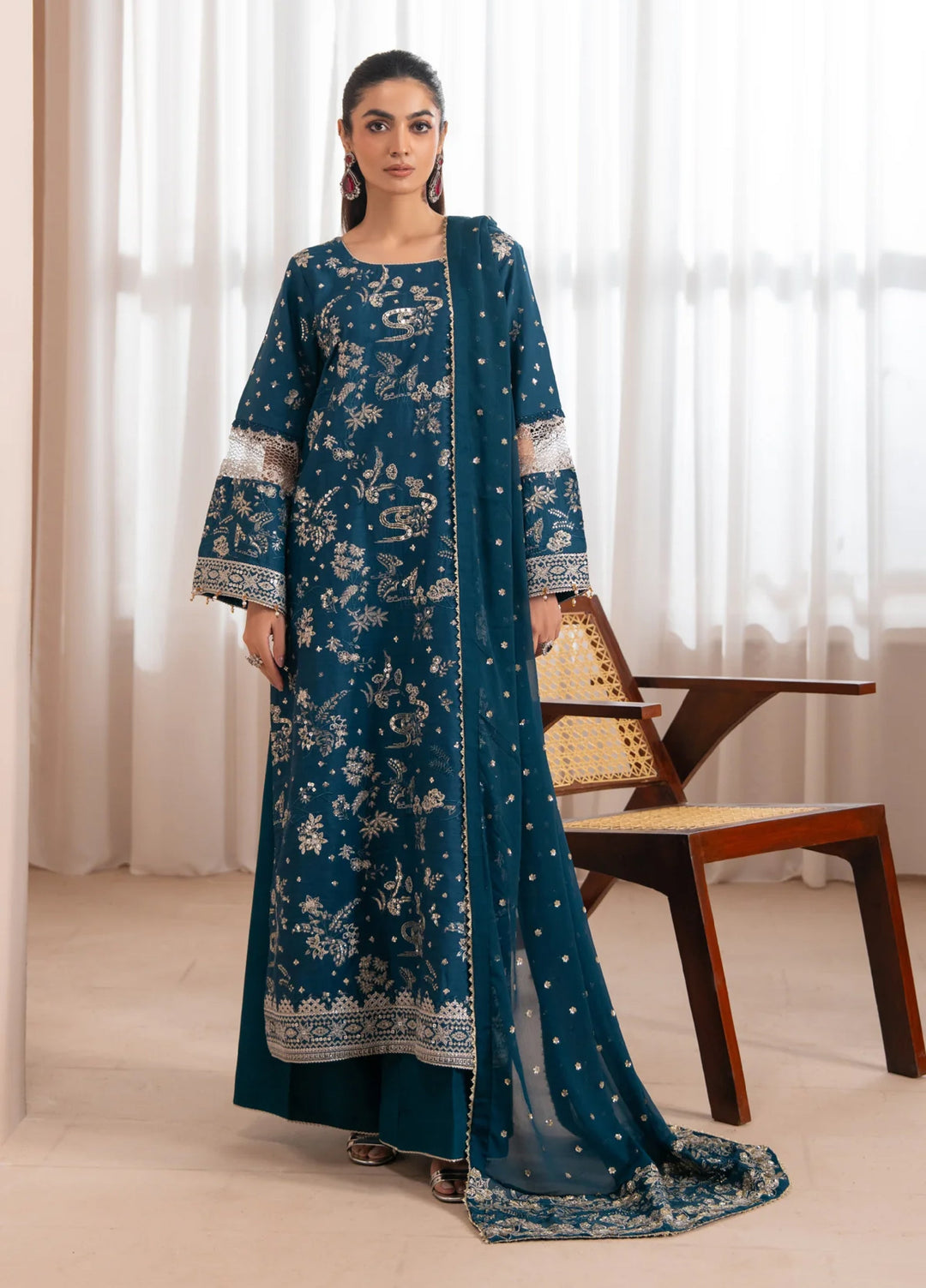 Zaeva by Xenia Formals Unstitched Embroidered Raw Silk 3 Piece Suit XE26UZF D-02-SAZIL - Festive Collection