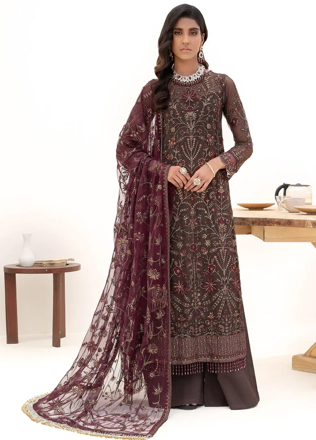 Zarif Women Unstitched Embroidered Net Saree ZR26UFC ZN 10 Muse - Festive Collection