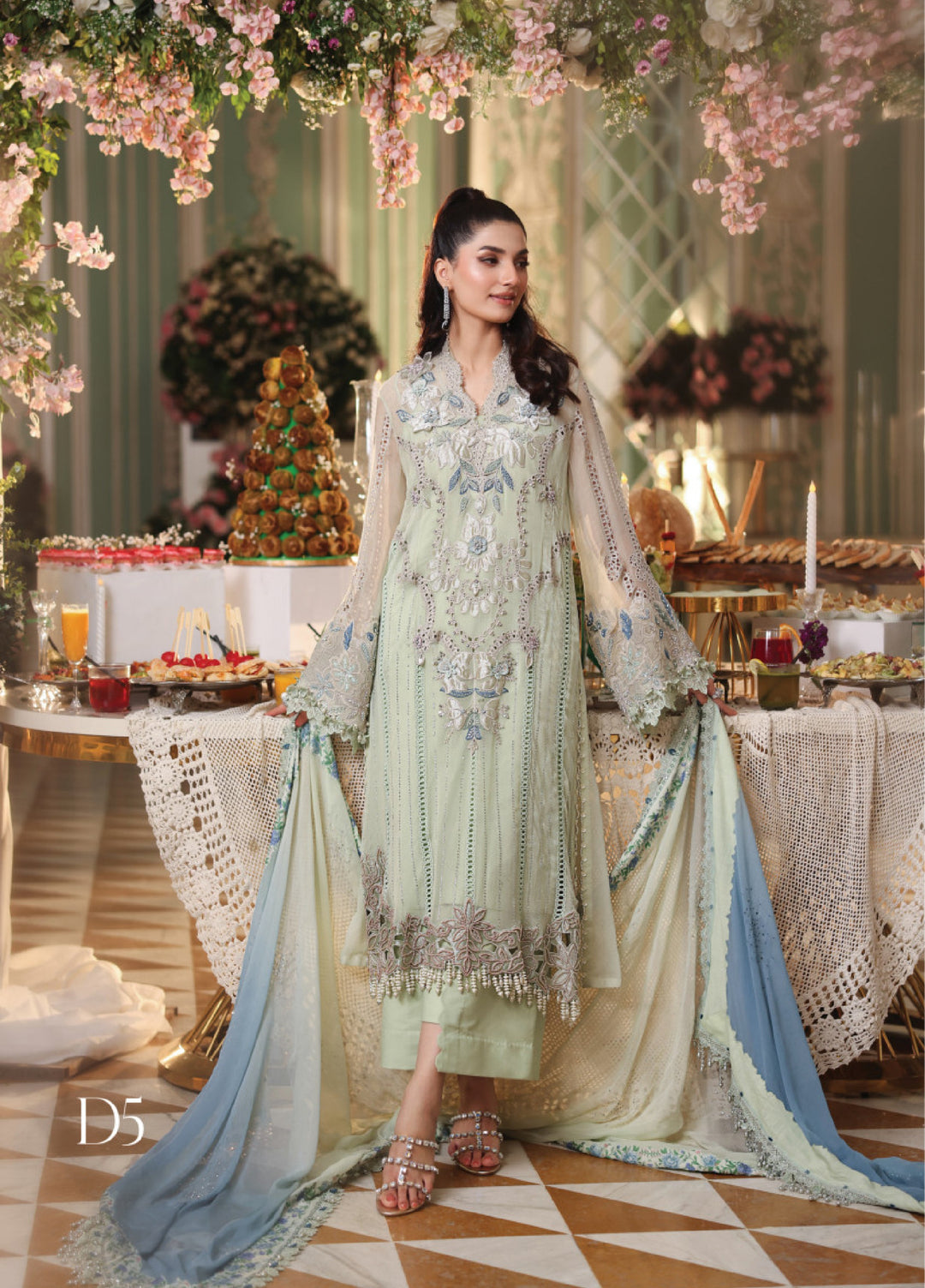 Maria B Unstitched Embroidered Chiffon 3 Piece Suit MB26UCF D5 - Festive Collection
