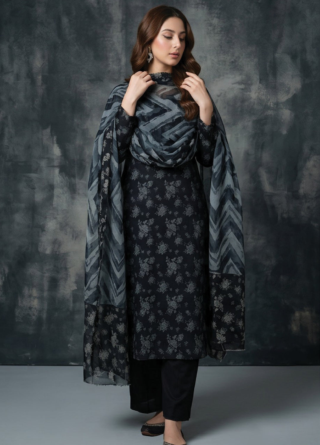 Black N White by Regalia Textiles Unstitched Printed Lawn 3 Piece Suit RG26UBNW D-05 - Casual Collection