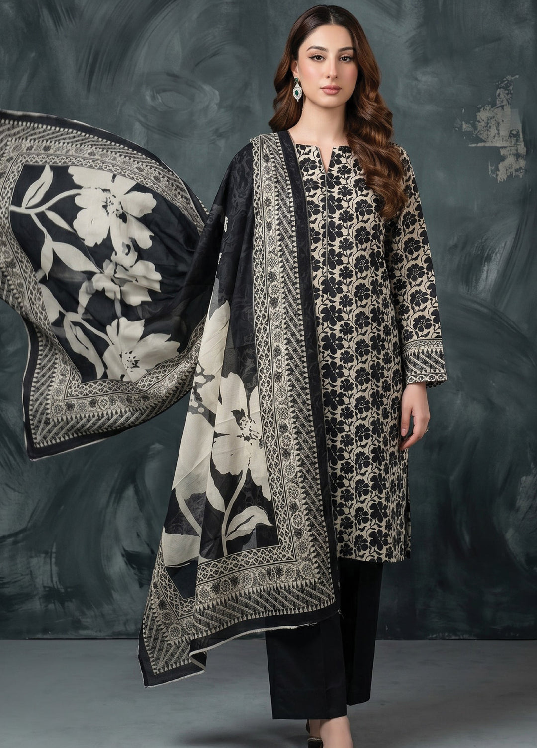 Black N White by Regalia Textiles Unstitched Printed Lawn 3 Piece Suit RG26UBNW D-02 - Casual Collection