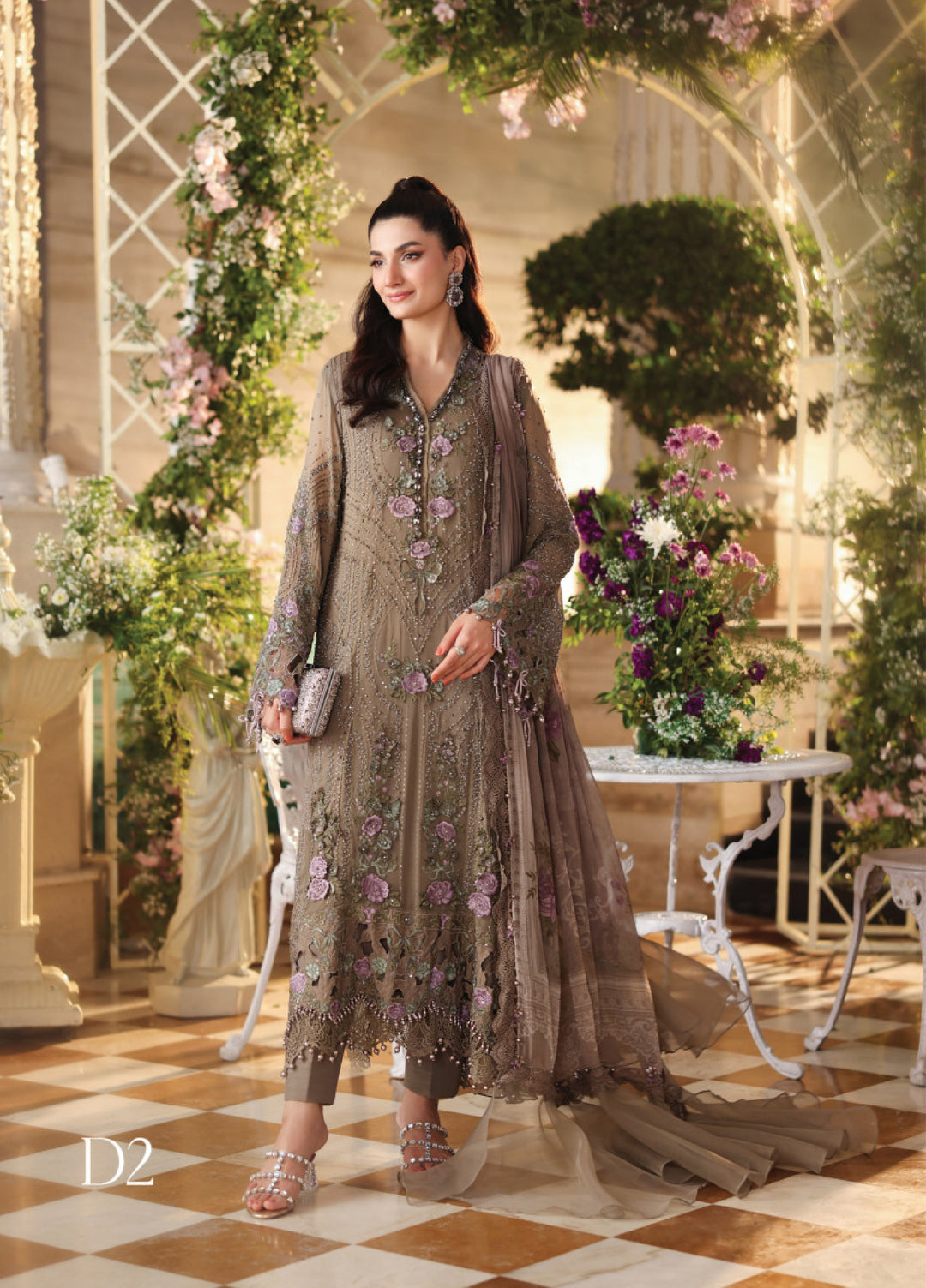 Maria B Unstitched Embroidered Chiffon 3 Piece Suit MB26UCF D2 - Festive Collection