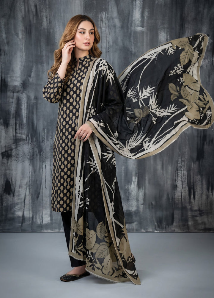 Black N White by Regalia Textiles Unstitched Printed Lawn 3 Piece Suit RG26UBNW D-08 - Casual Collection