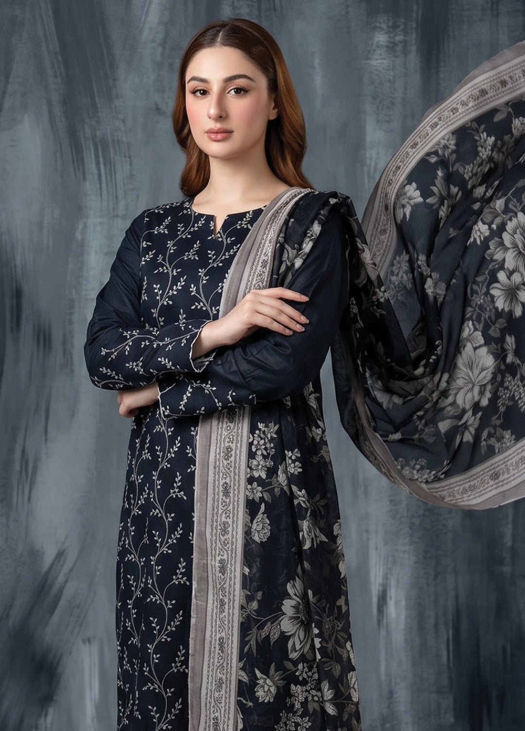 Black N White by Regalia Textiles Unstitched Printed Lawn 3 Piece Suit RG26UBNW D-01 - Casual Collection
