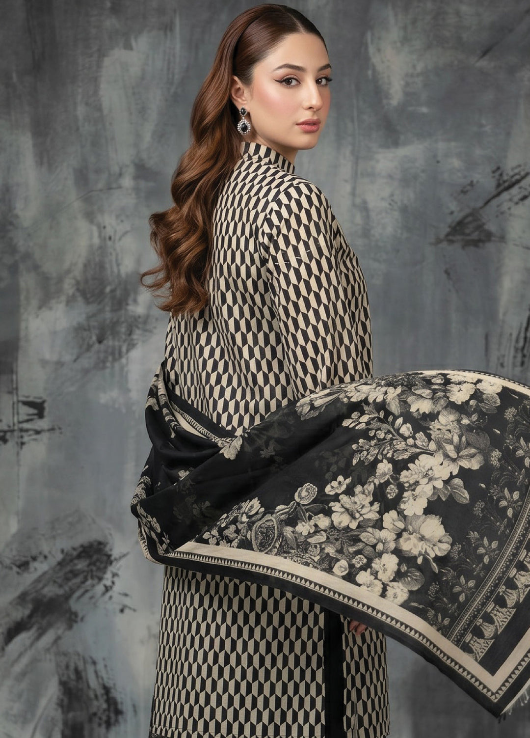 Black N White by Regalia Textiles Unstitched Printed Lawn 3 Piece Suit RG26UBNW D-10 - Casual Collection