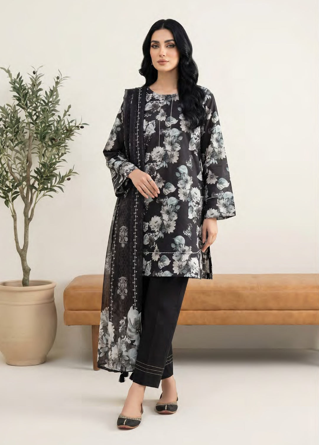 Monochrome by Lakhany Unstitched Printed Lawn 3 Piece Suit LSM26ULM Lakhany LG-RL-0479 - Casual Collection