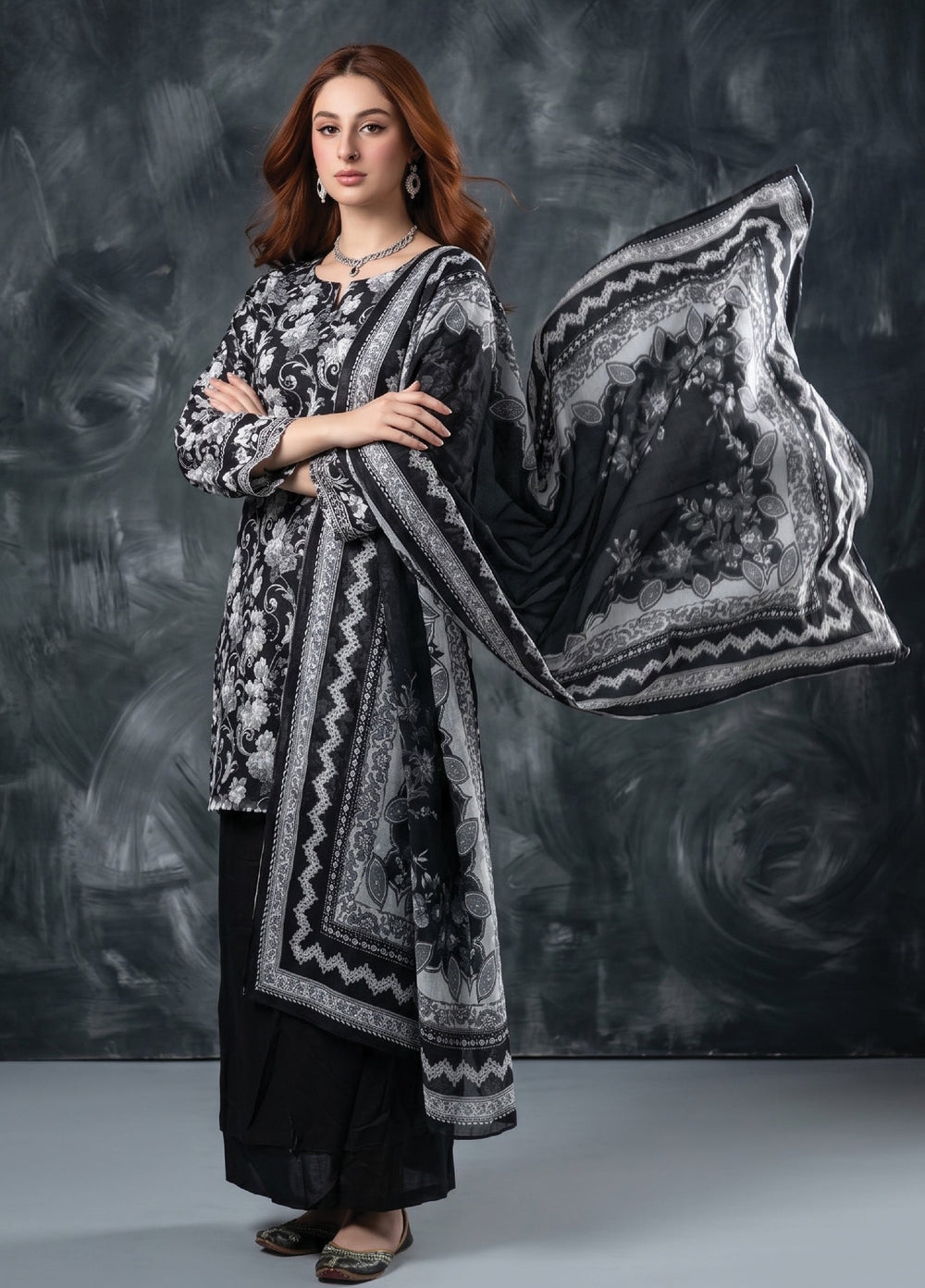 Black N White by Regalia Textiles Unstitched Printed Lawn 3 Piece Suit RG26UBNW D-07 - Casual Collection