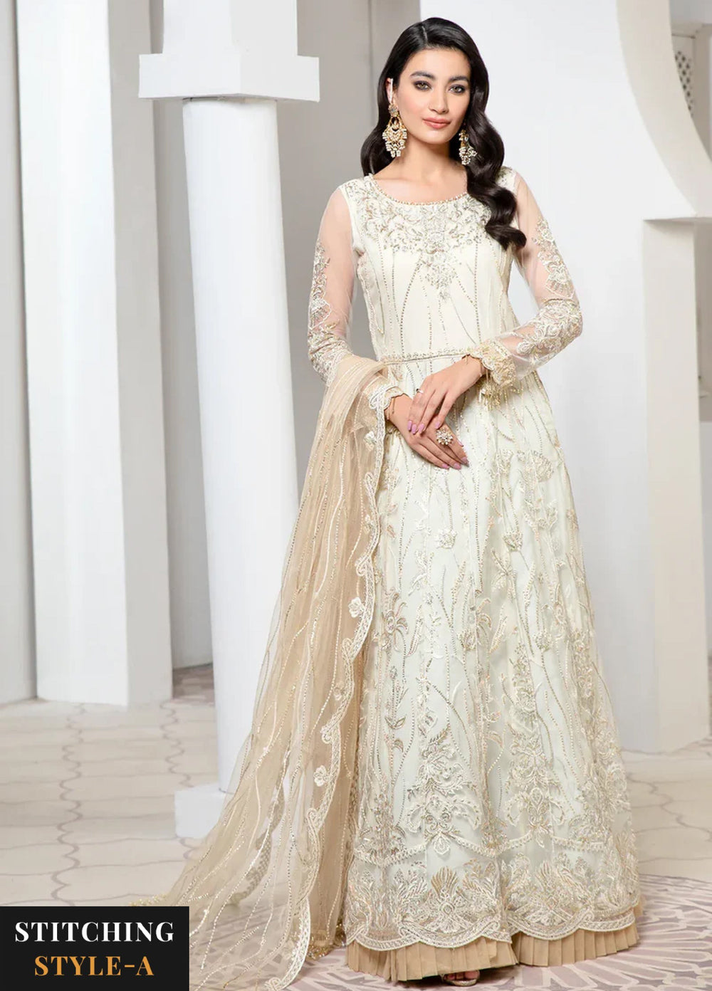 Zarif Women Unstitched Embroidered Net 3 Piece Suit ZR26UFC IVORY - Festive Collection