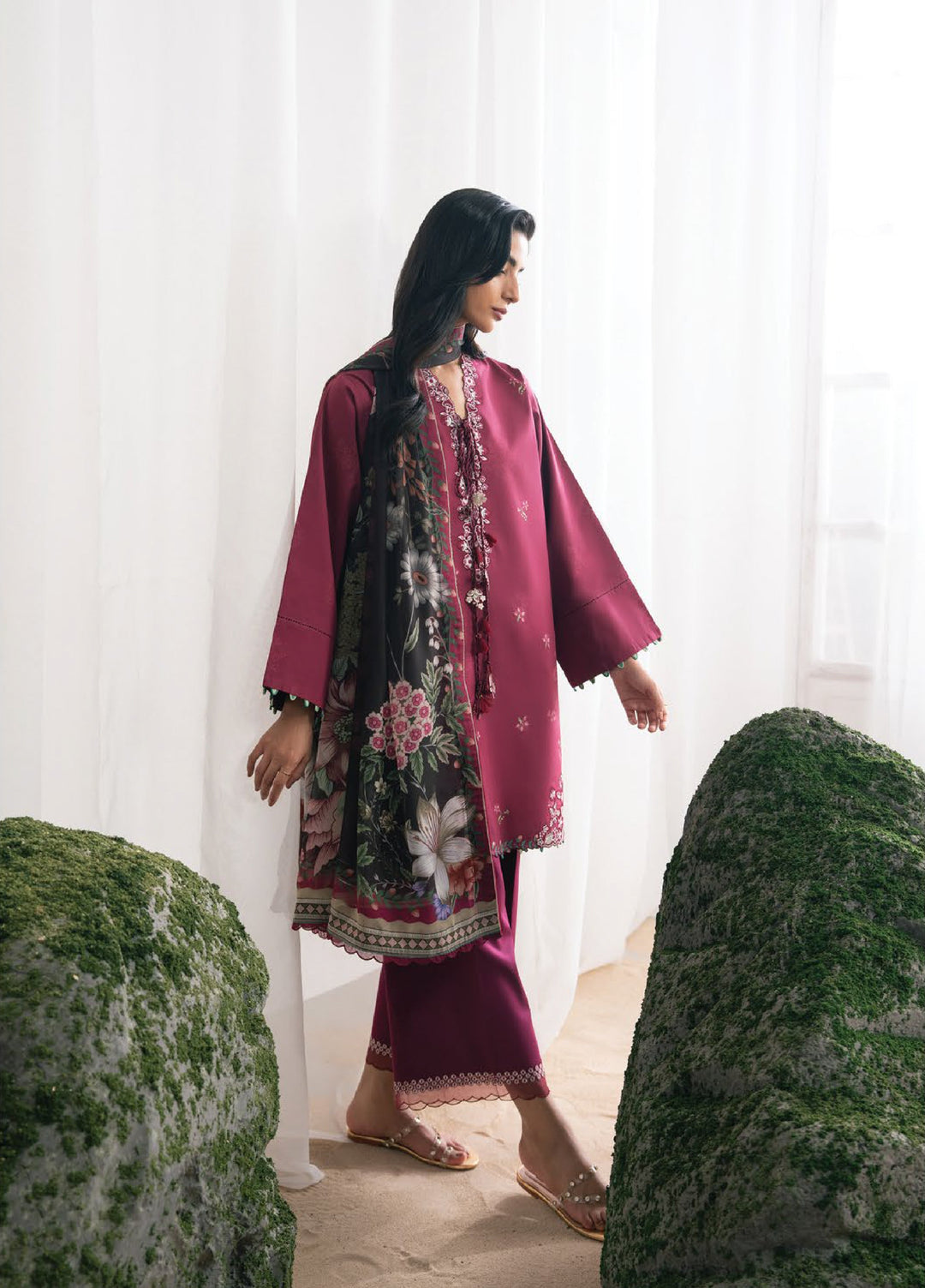 Nysa by Seran Unstitched Printed Cambric 3 Piece Suit SN26UNC Ruelle D-04 - Casual Collection
