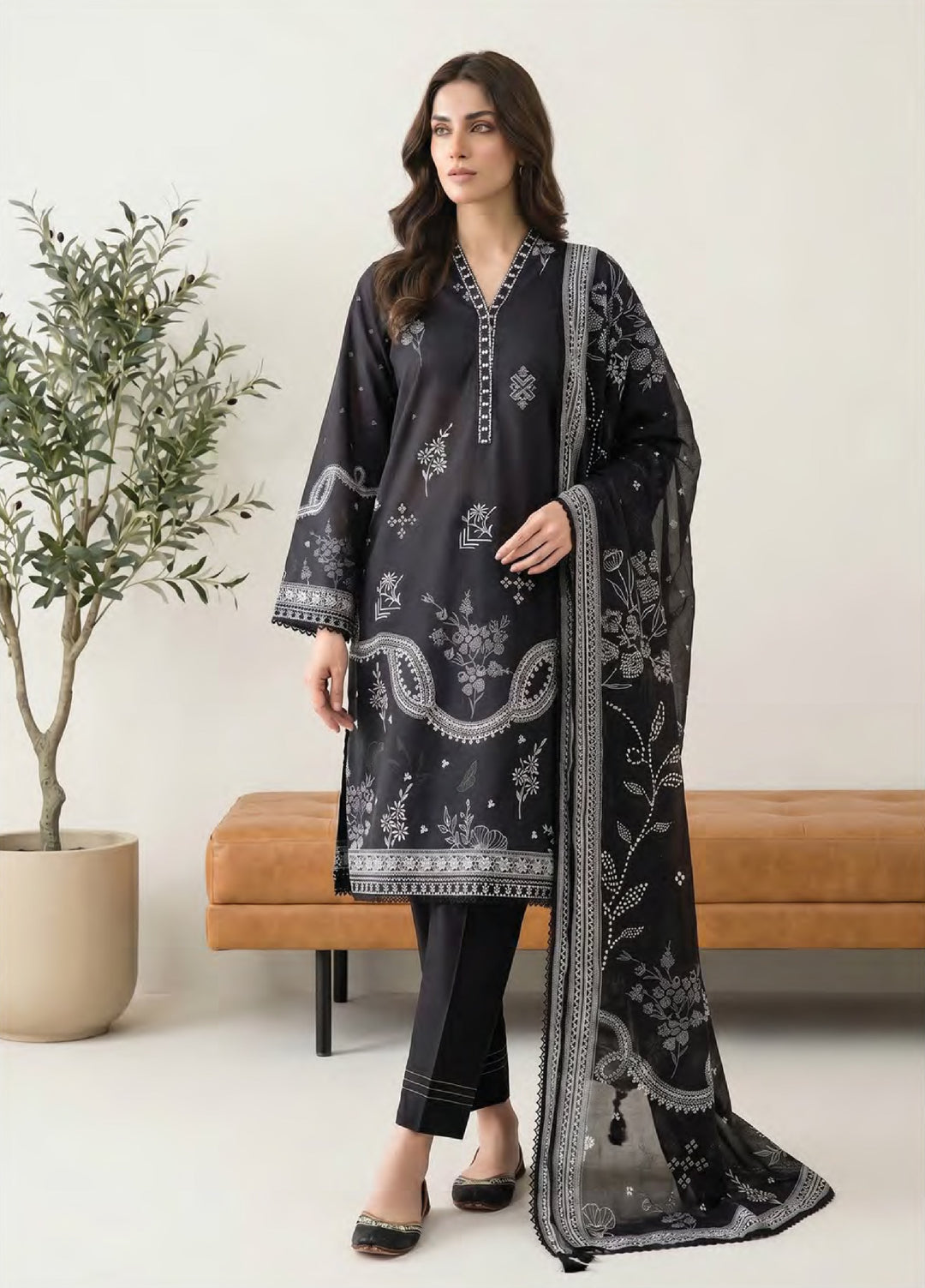 Monochrome by Lakhany Unstitched Printed Lawn 3 Piece Suit LSM26ULM Lakhany LG-RK-0164 - Casual Collection
