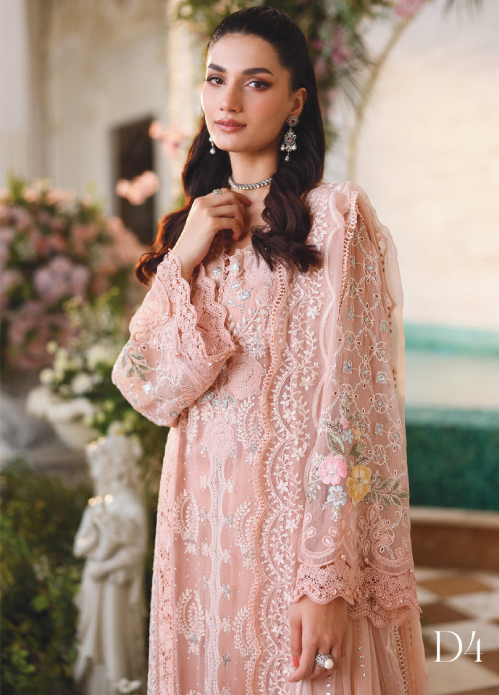 Maria B Unstitched Embroidered Chiffon 3 Piece Suit MB26UCF D4 - Festive Collection