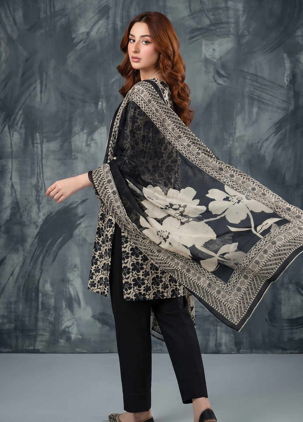 Black N White by Regalia Textiles Unstitched Printed Lawn 3 Piece Suit RG26UBNW D-02 - Casual Collection