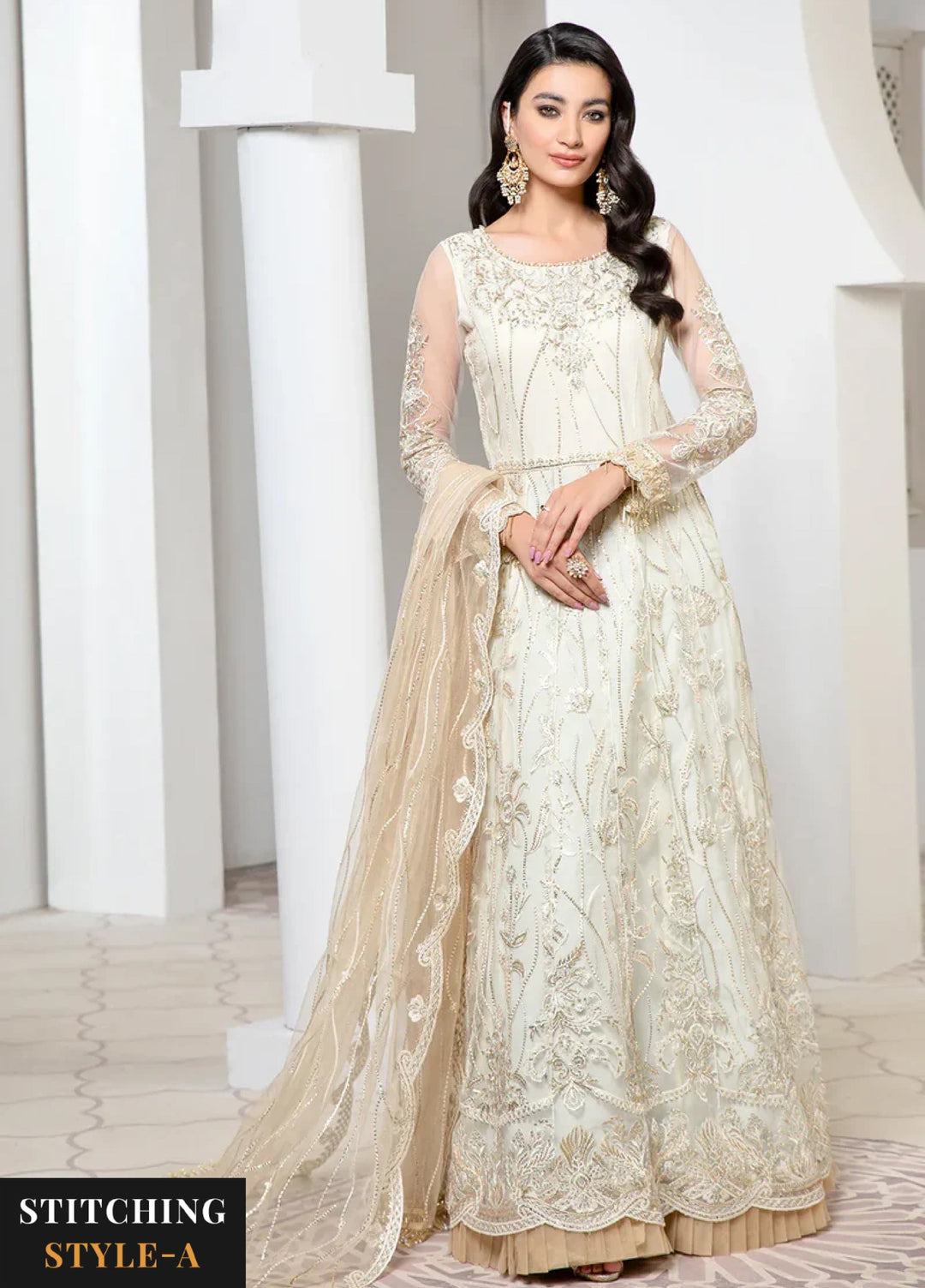 Zarif Women Unstitched Embroidered Net 3 Piece Suit ZR26UFC IVORY - Festive Collection