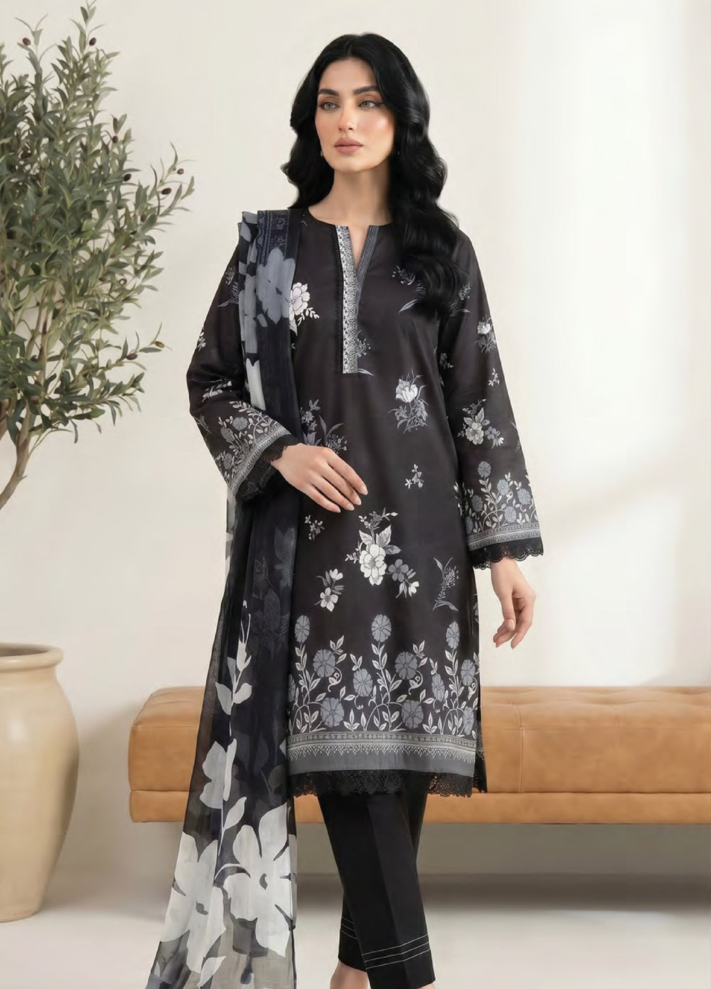 Monochrome by Lakhany Unstitched Printed Lawn 3 Piece Suit LSM26ULM Lakhany LG-SG-0133 - Casual Collection