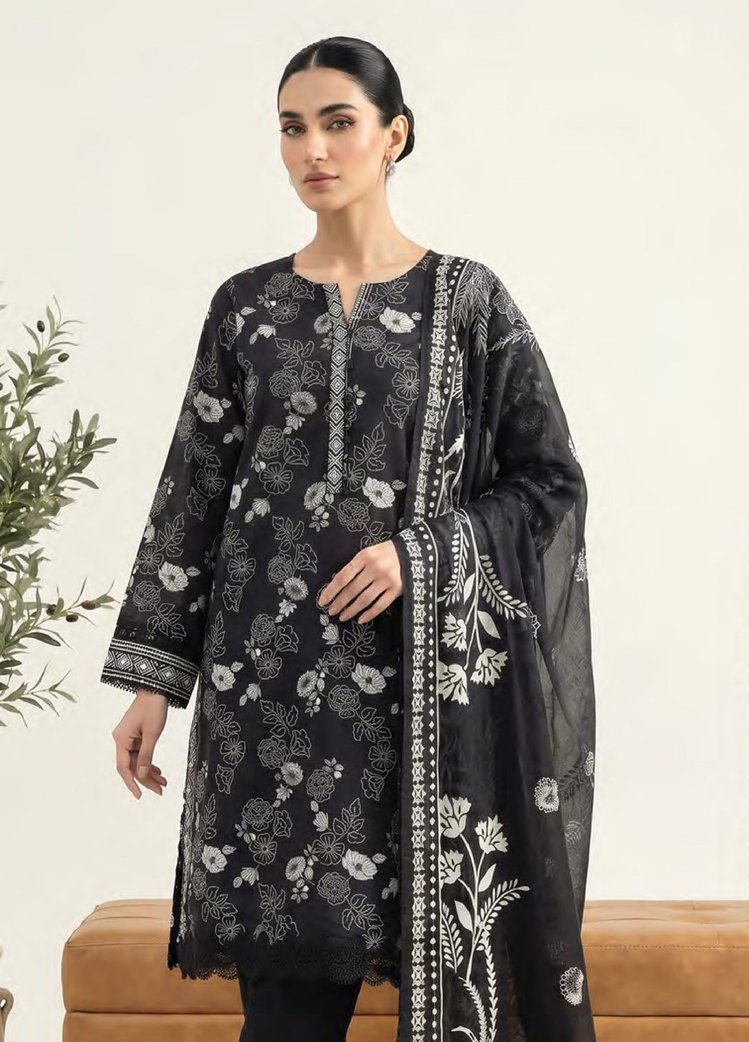 Monochrome by Lakhany Unstitched Printed Lawn 3 Piece Suit LSM26ULM Lakhany LG-UB-0383 - Casual Collection