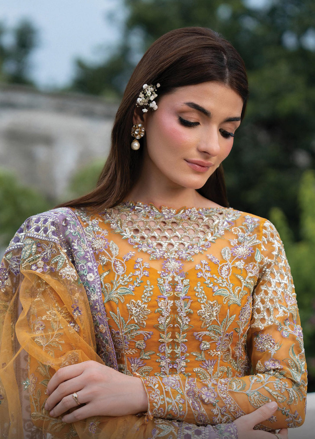 Pehli Nazar by Ayzel Unstitched Embroidered Organza 3 Piece Suit AAF26UPN Zarafshan AYZ-0162 - Wedding Collection