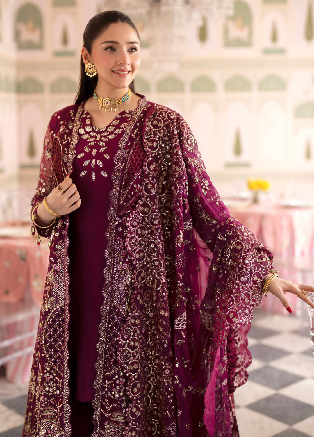 Jhoomro by Nureh Unstitched Embroidered Chiffon 3 Piece Suit NU26UJW NL-97 - Wedding Collection
