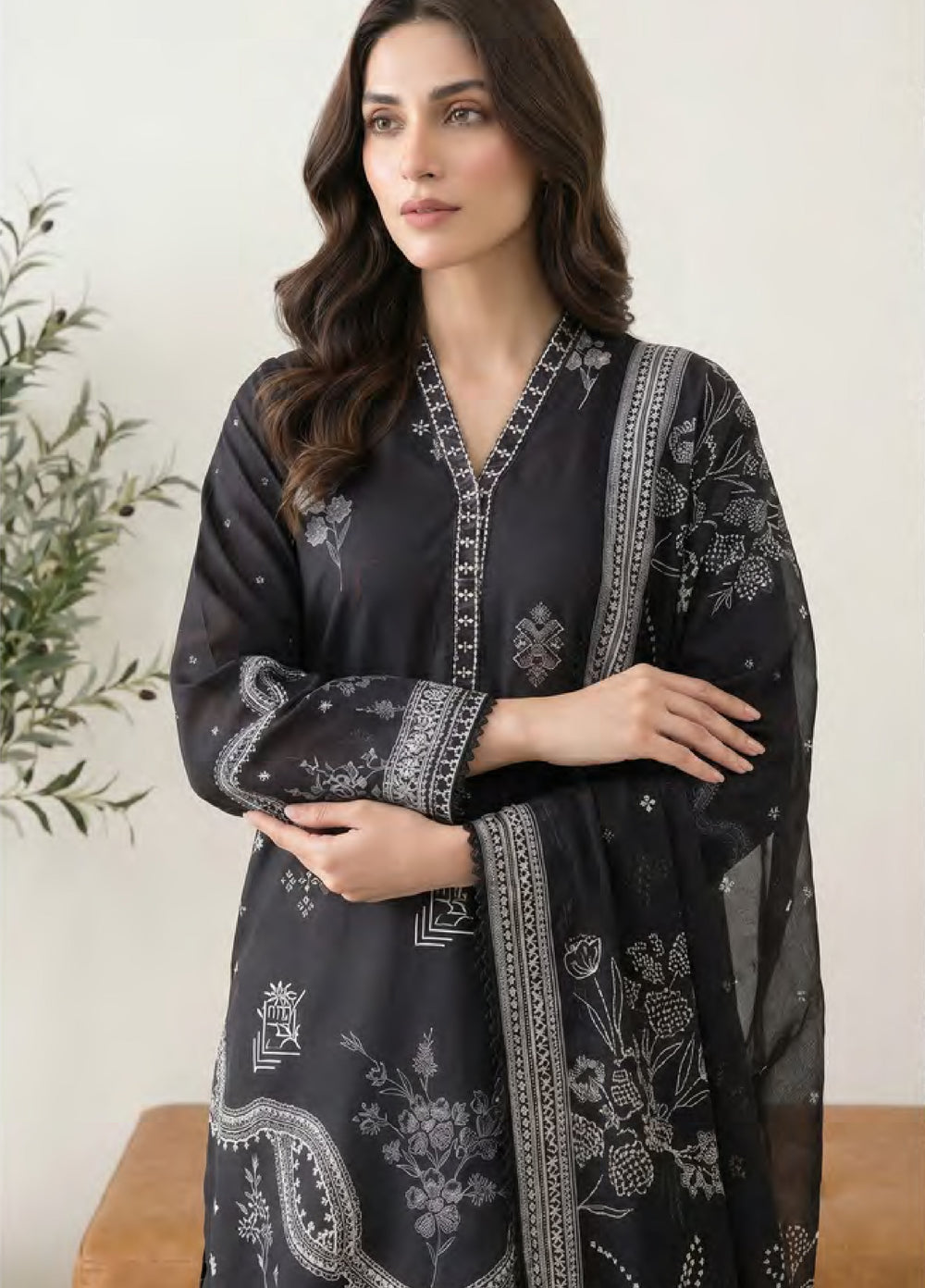 Monochrome by Lakhany Unstitched Printed Lawn 3 Piece Suit LSM26ULM Lakhany LG-RK-0164 - Casual Collection