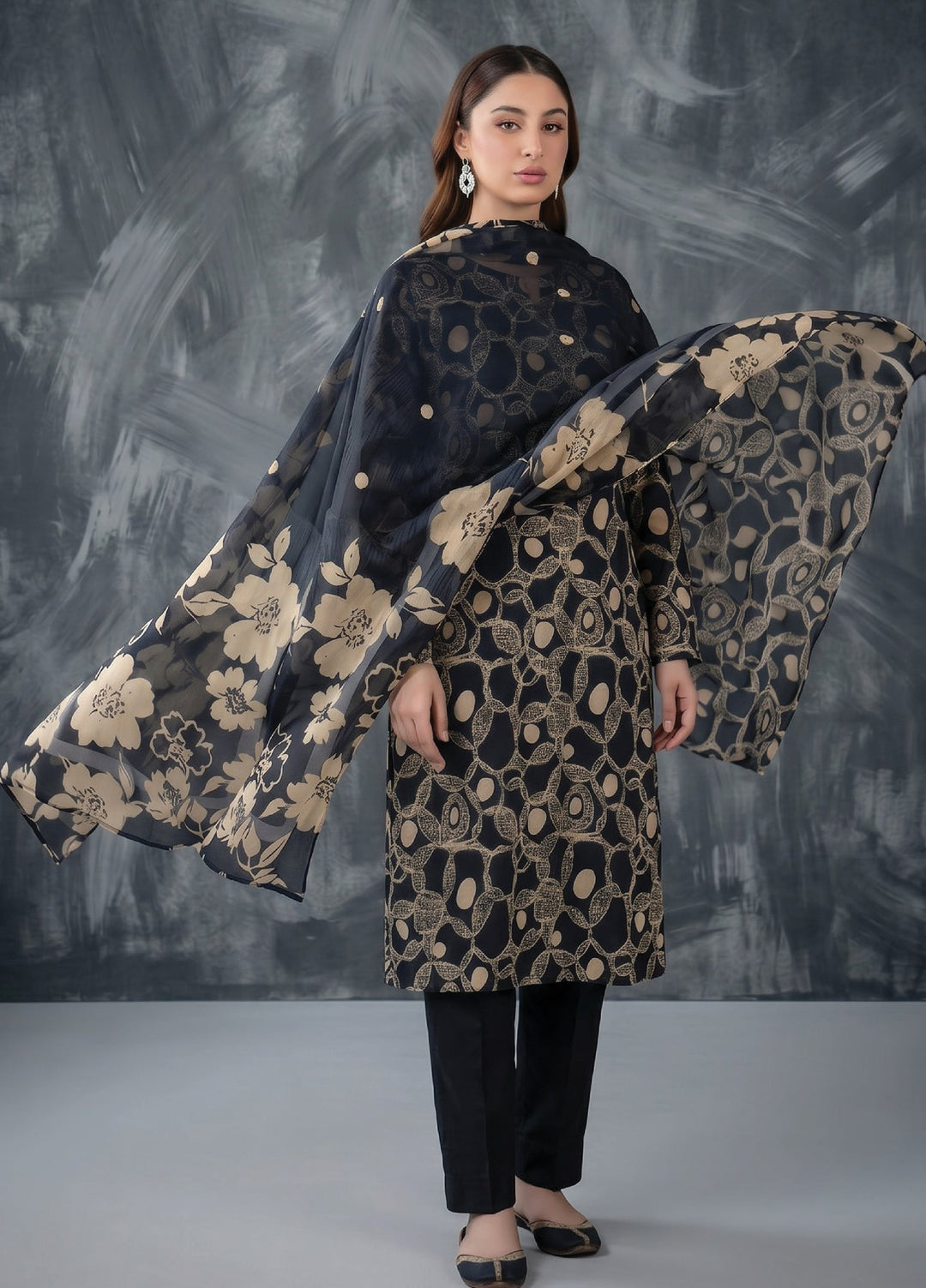 Black N White by Regalia Textiles Unstitched Printed Lawn 3 Piece Suit RG26UBNW D-04 - Casual Collection