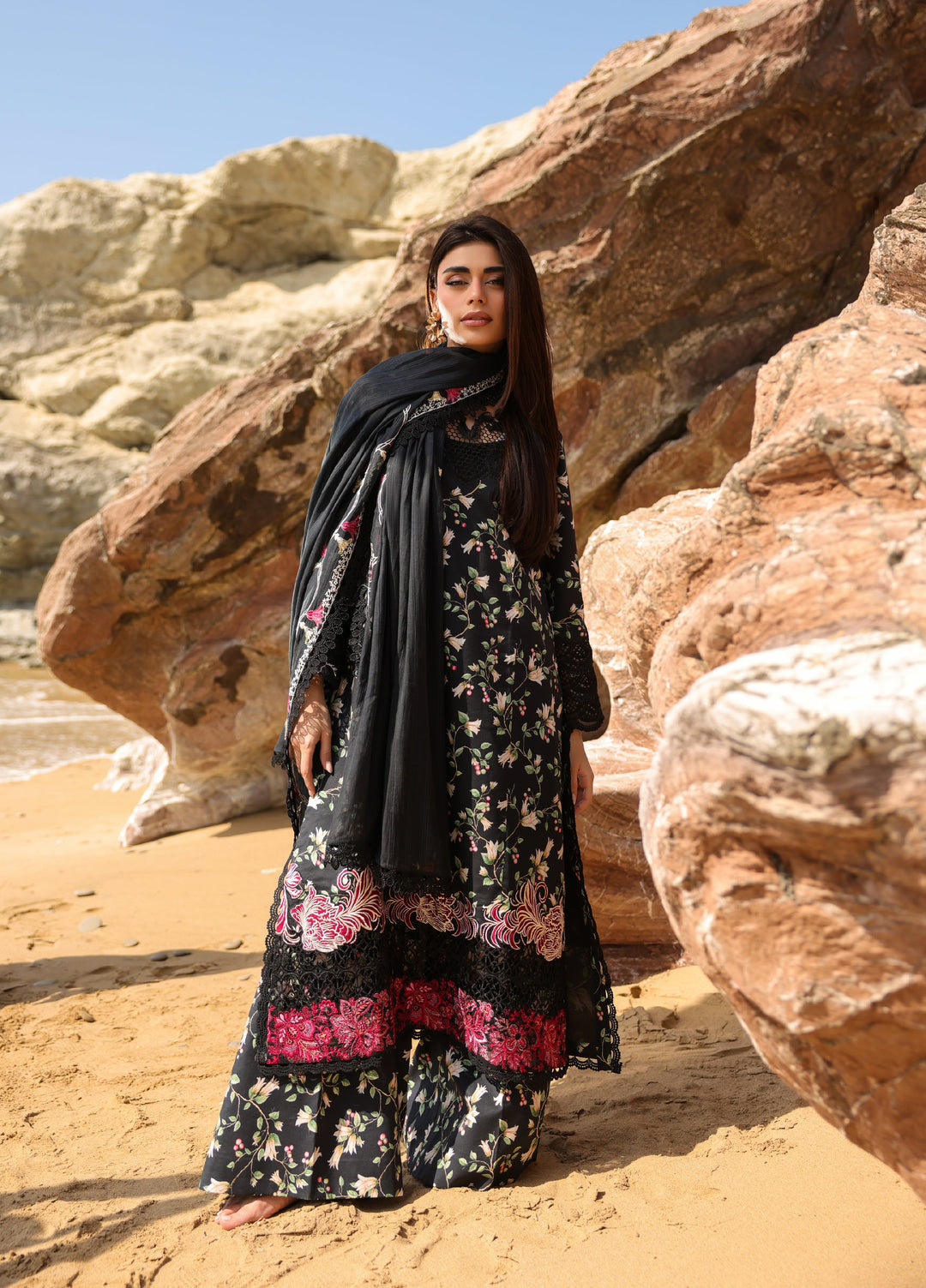 Summer Dream by Manara Unstitched Embroidered Lawn 3 Piece Suit MN26USDL Black Pearl-04 - Casual Collection