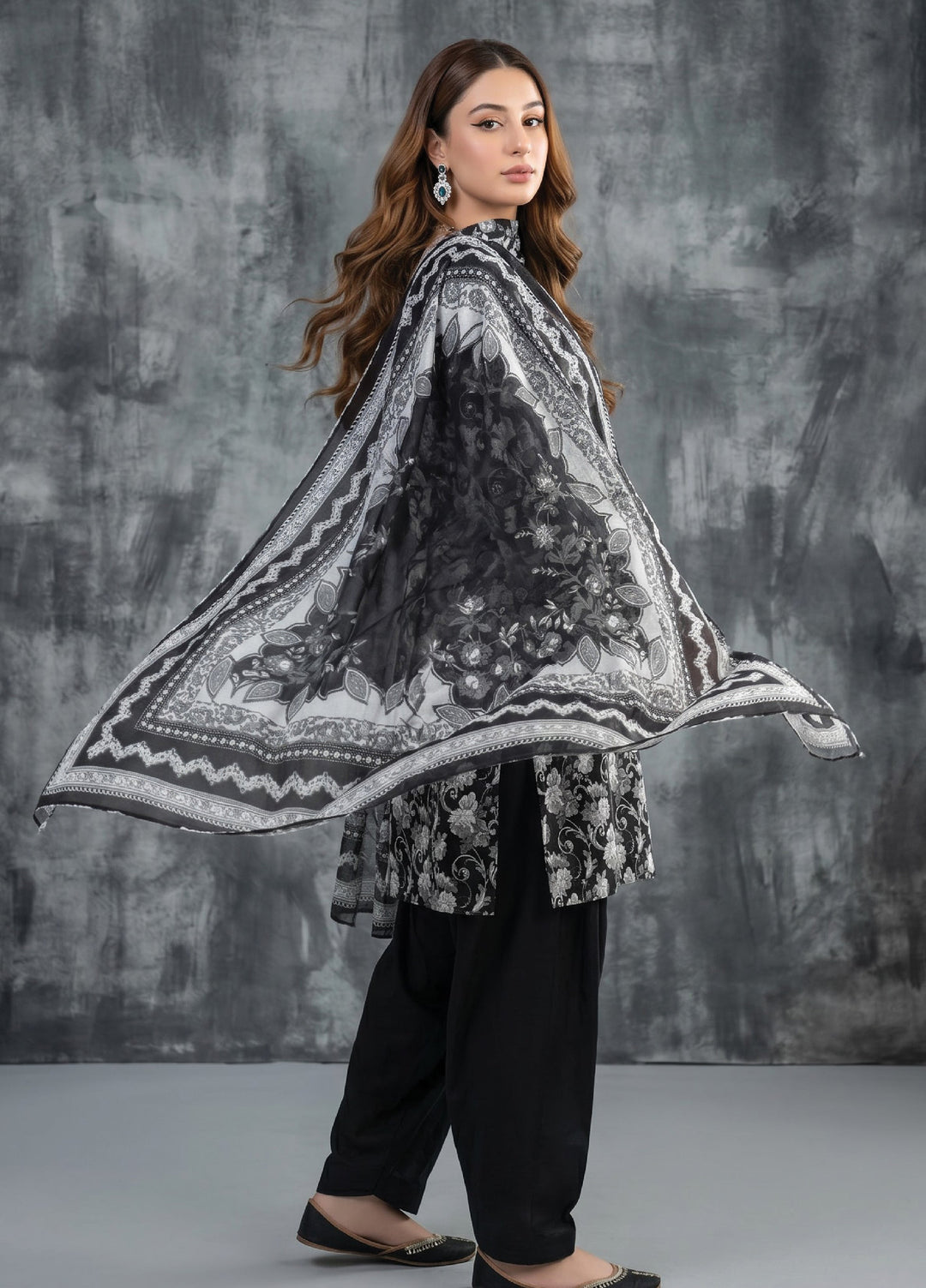 Black N White by Regalia Textiles Unstitched Printed Lawn 3 Piece Suit RG26UBNW D-07 - Casual Collection