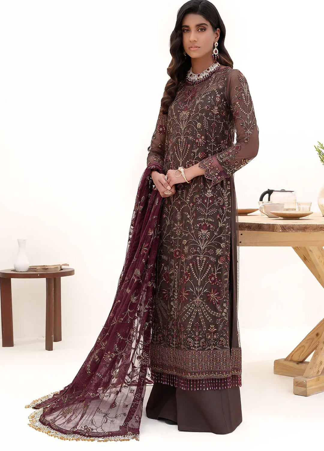 Zarif Women Unstitched Embroidered Net Saree ZR26UFC ZN 10 Muse - Festive Collection