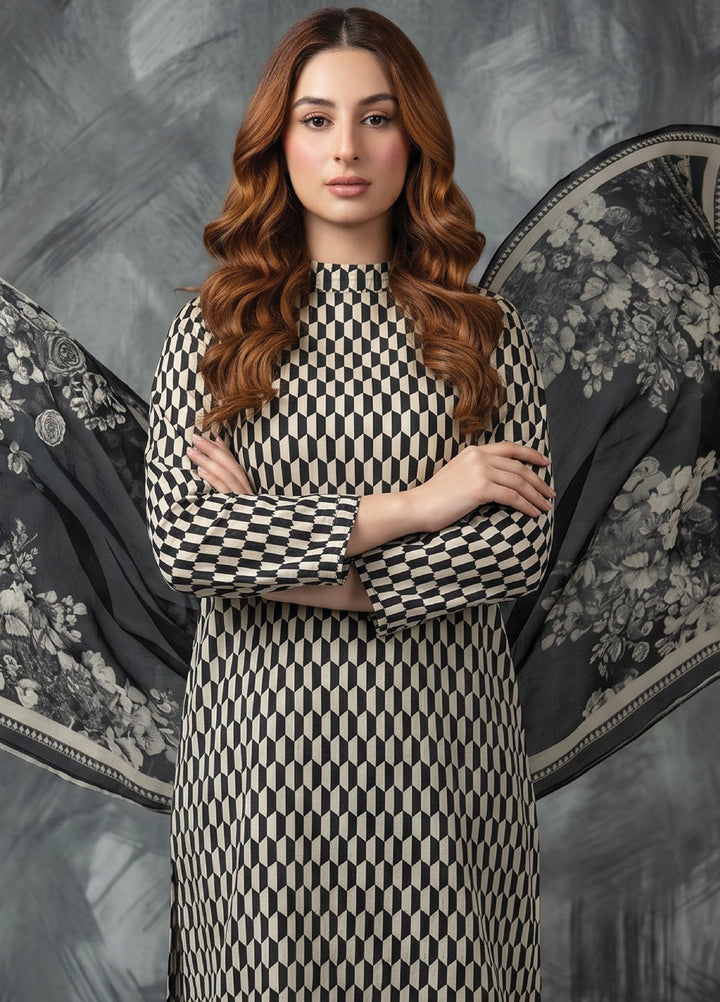 Black N White by Regalia Textiles Unstitched Printed Lawn 3 Piece Suit RG26UBNW D-10 - Casual Collection