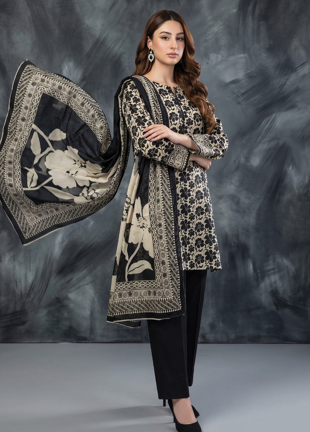 Black N White by Regalia Textiles Unstitched Printed Lawn 3 Piece Suit RG26UBNW D-02 - Casual Collection